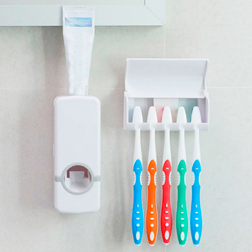 Dispensador de pasta de dentes com suporte para escovas
